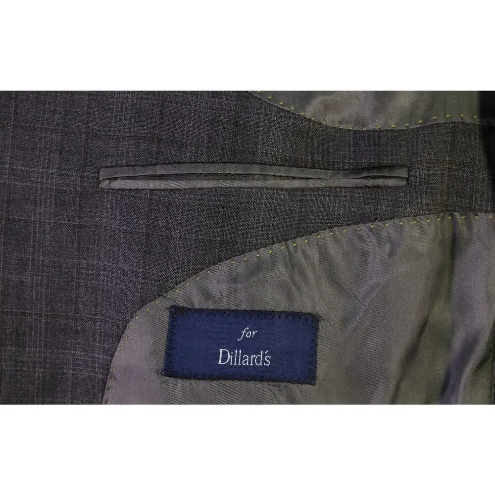 Hart Schaffner Marx Very Recent Gray Windowpane Plaid 2-Btn Wool Suit 44L